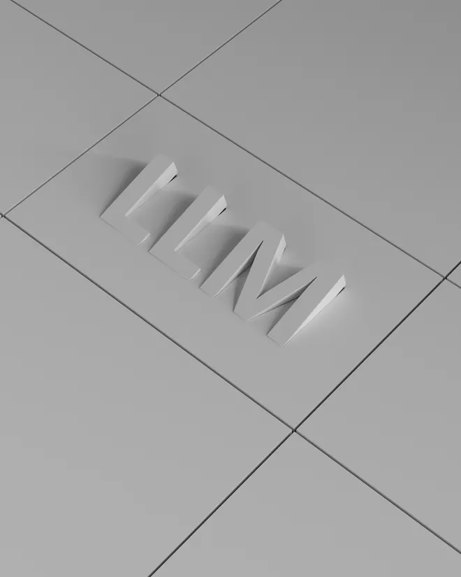 Letras en relieve sobre papel blanco con una retícula de líneas finas