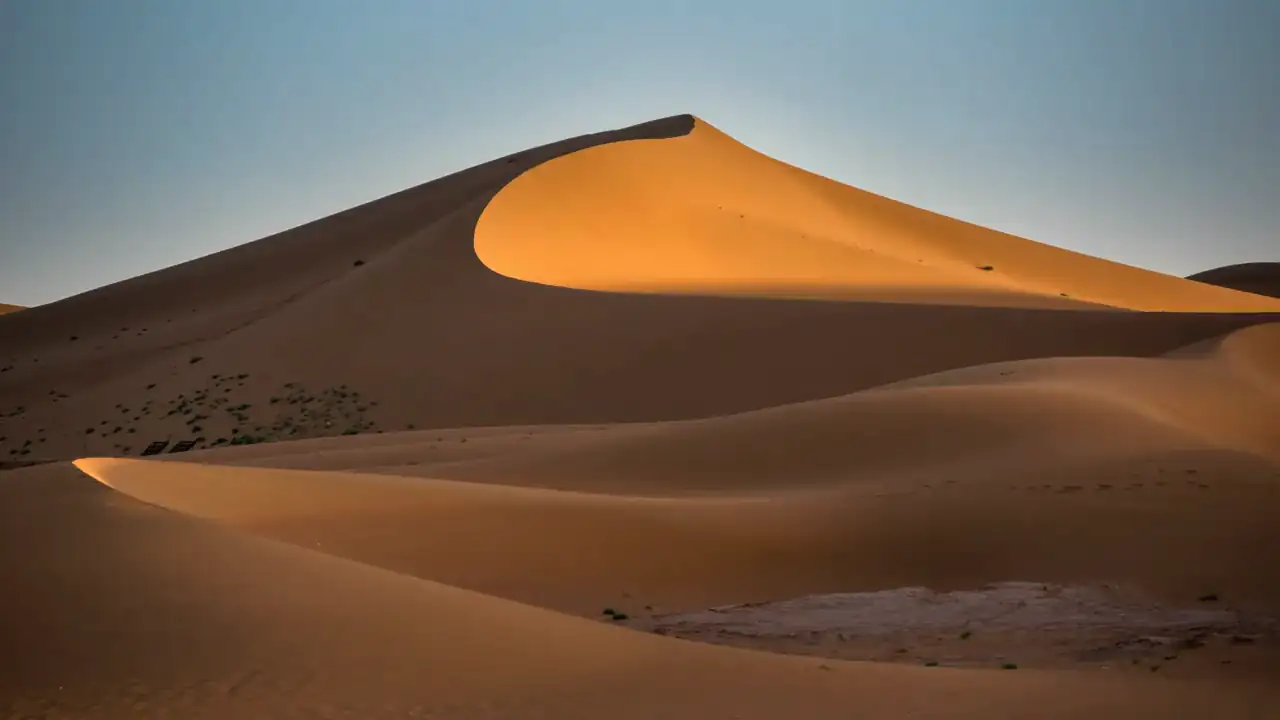 Una gran duna con la sombra de la tarde moviéndose
