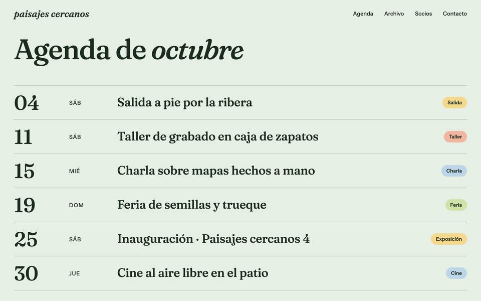 Agenda de octubre con seis actividades