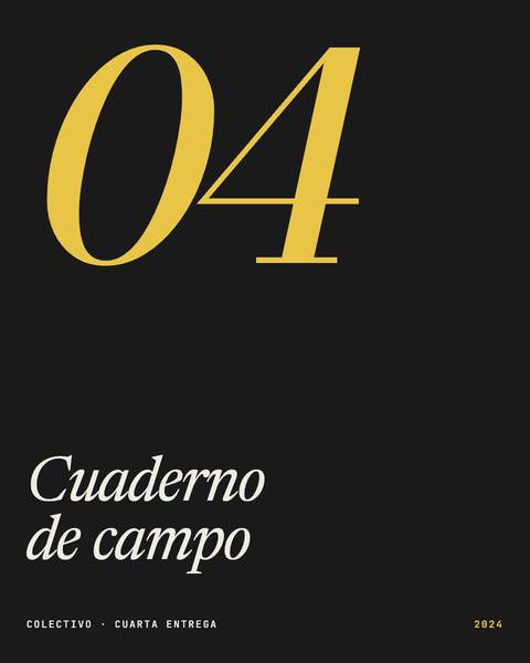 Tapa negra con un «04» dorado y el título «Cuaderno de campo»