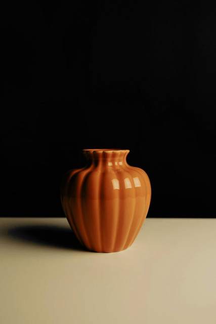 Jarrón naranja sobre fondo oscuro