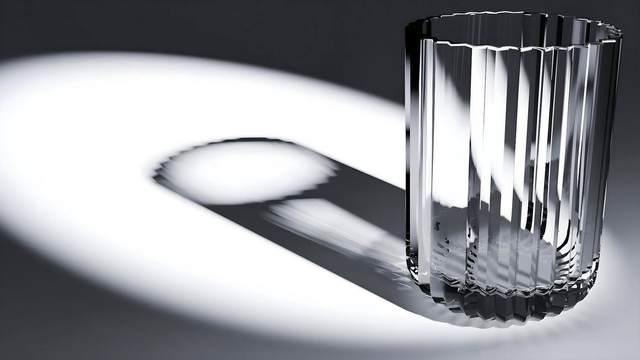 Vaso de vidrio estriado con su sombra