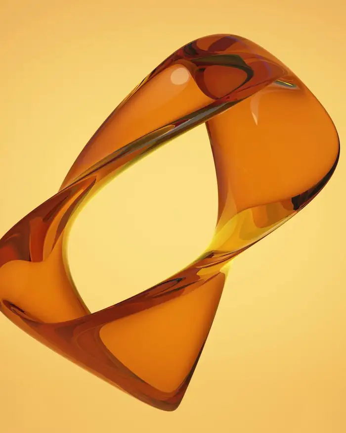 Cinta de vidrio ámbar flotando sobre un fondo amarillo