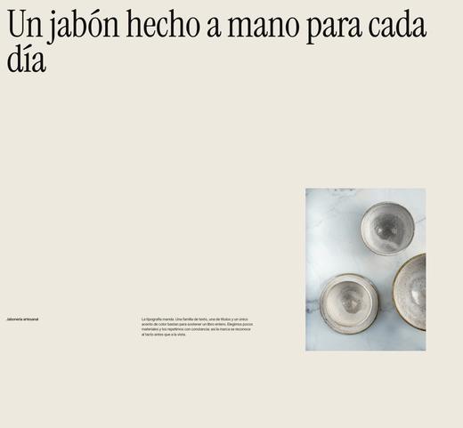 Página con el titular «Un jabón hecho a mano para cada día» y una fotografía de un cuenco