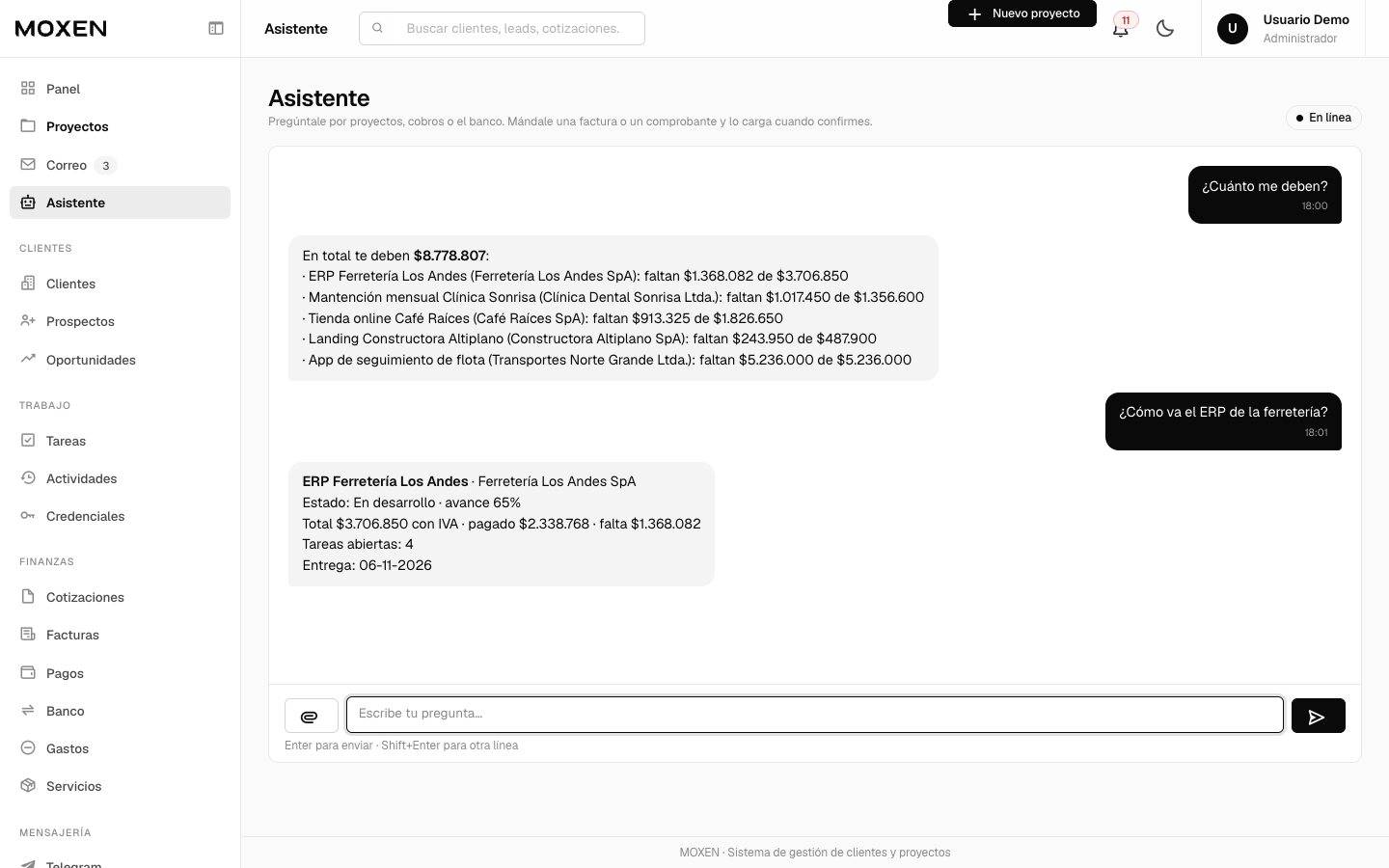 Asistente respondiendo cuánto se adeuda