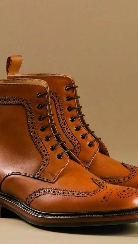 Botines de cuero caramelo con picados en la puntera