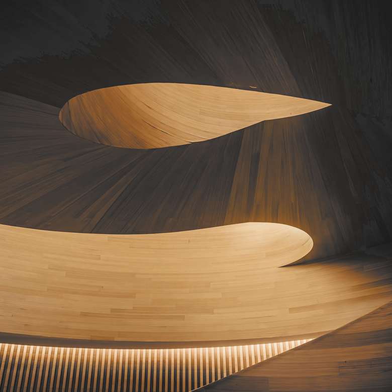 Revestimiento de madera con una curva suave